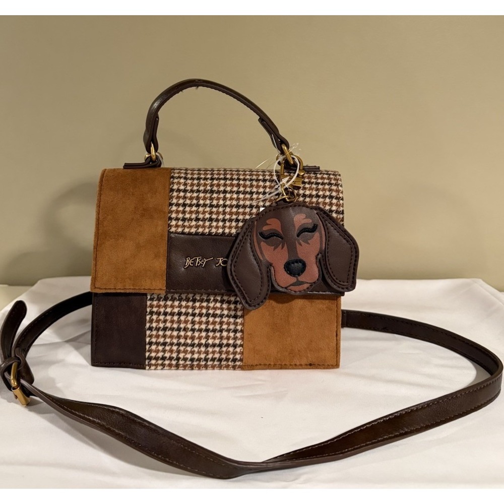 BETSY JOHNSON DACHSHUND SHOULDER BAG XOMYLO BROWN MULTI NWT